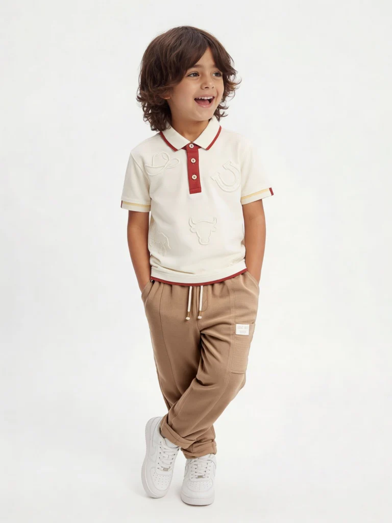 HOP Kids Boys Taupe Textured Mid-Rise Cotton Trousers