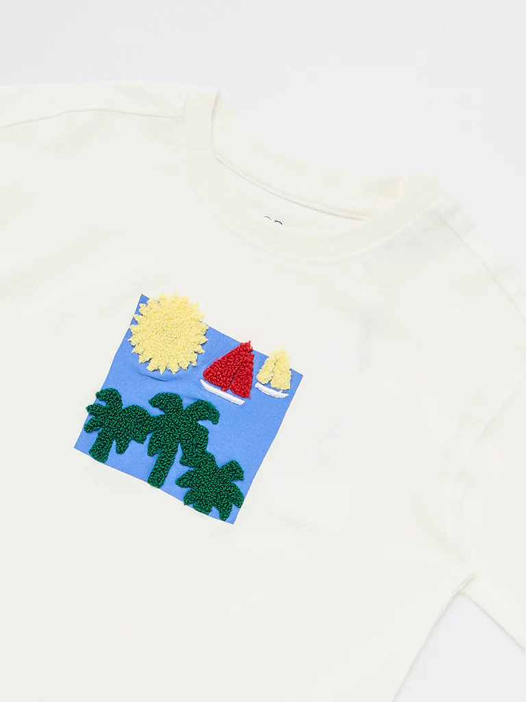 HOP Kids Boys White Embroidered Cotton T-Shirt - Image 5