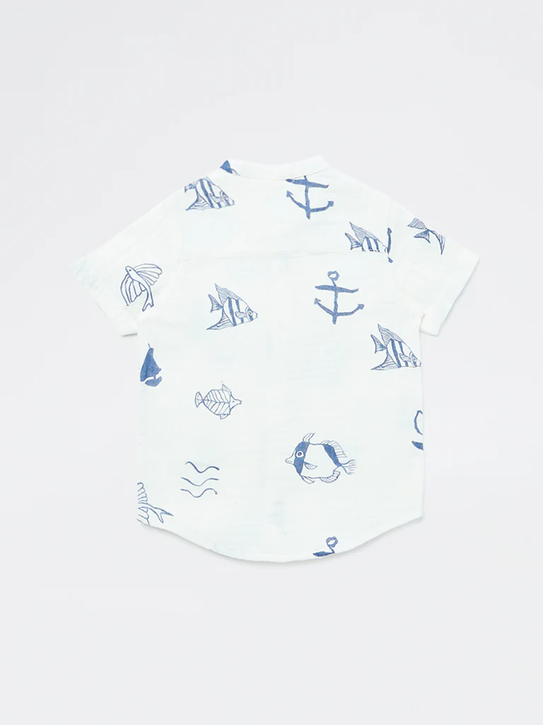 HOP Kids Boys White Sea-Inspired Cotton Shirt - Image 5