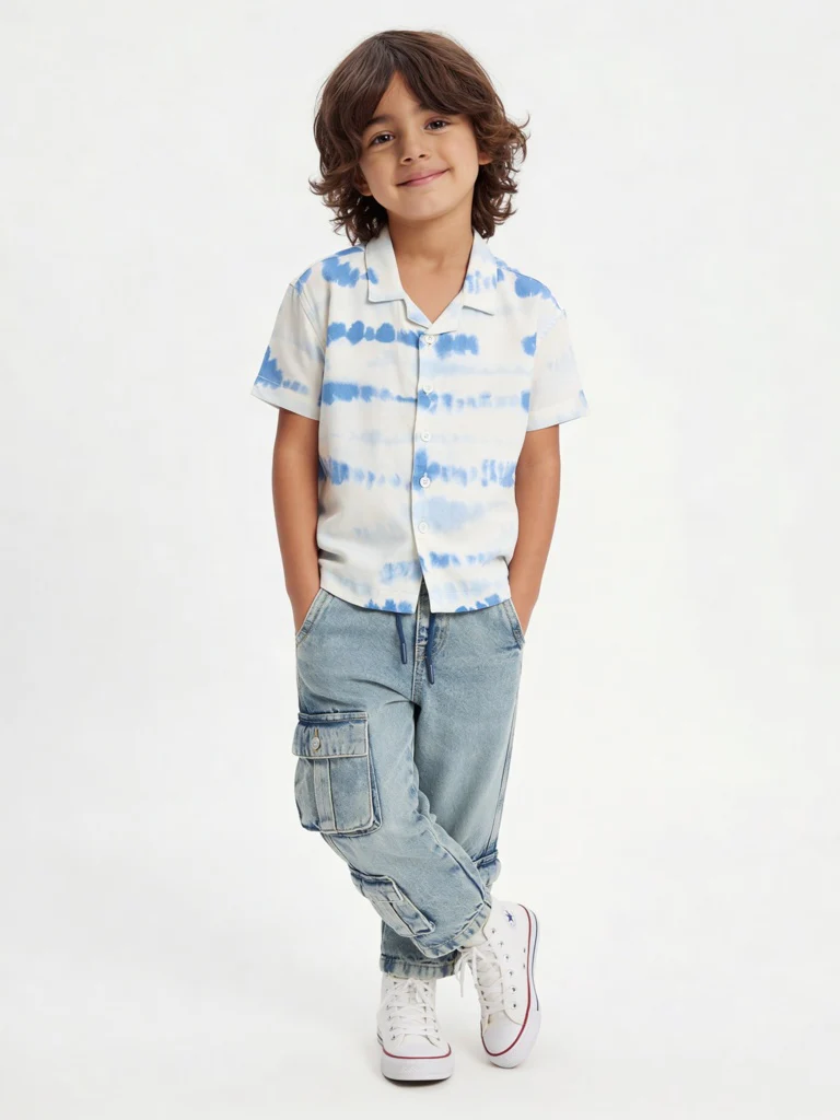 HOP Kids Boys White Tie-Dye Printed Shirt