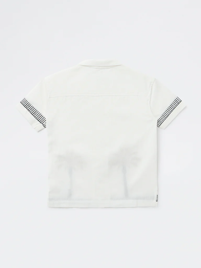 HOP Kids Boys White Tropical Embroidered Cotton Shirt - Image 4