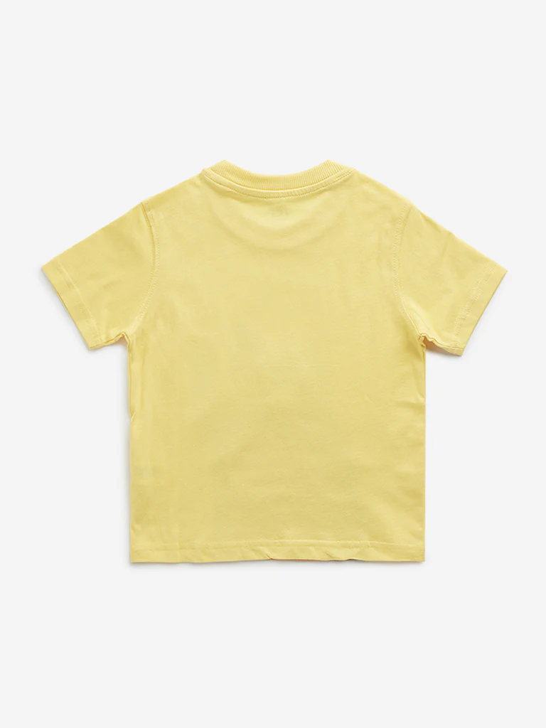 HOP Kids Boys Yellow Bear Printed Cotton T-Shirt - Image 2