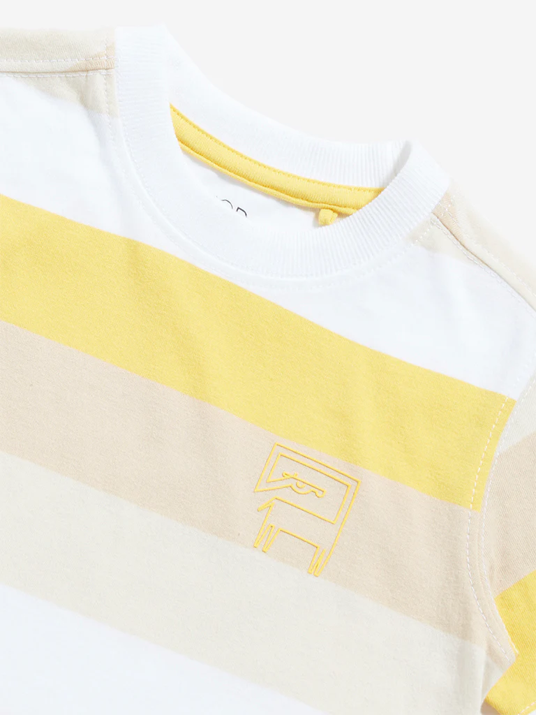 HOP Kids Boys Yellow Colour blocked Cotton T-Shirt - Image 4