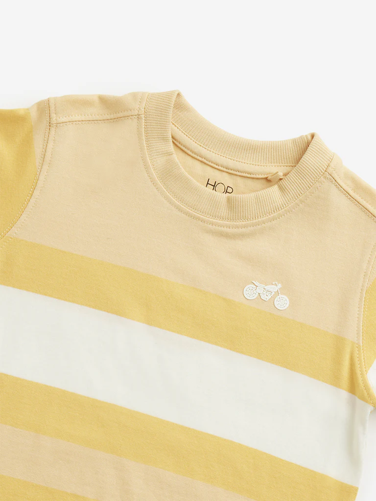 HOP Kids Boys Yellow Colour-Blocked Cotton T-Shirt - Image 4