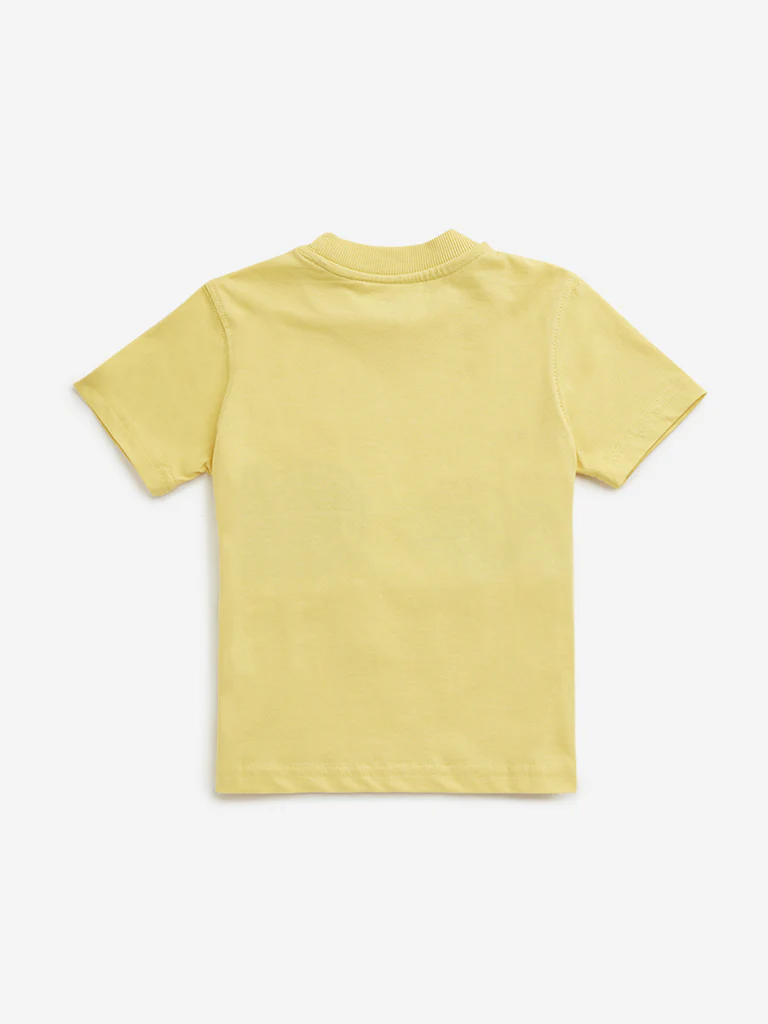 HOP Kids Boys Yellow Cycle Printed Cotton T-Shirt - Image 2