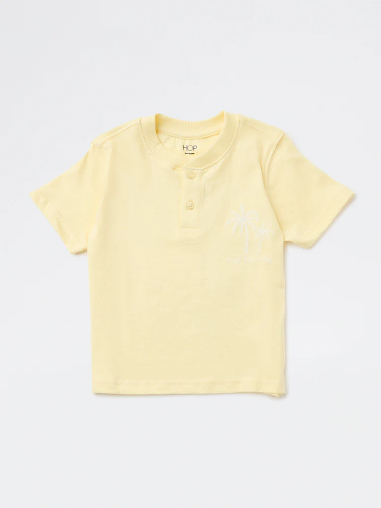 HOP Kids Boys Yellow Embroidered Cotton T-Shirt - Image 3
