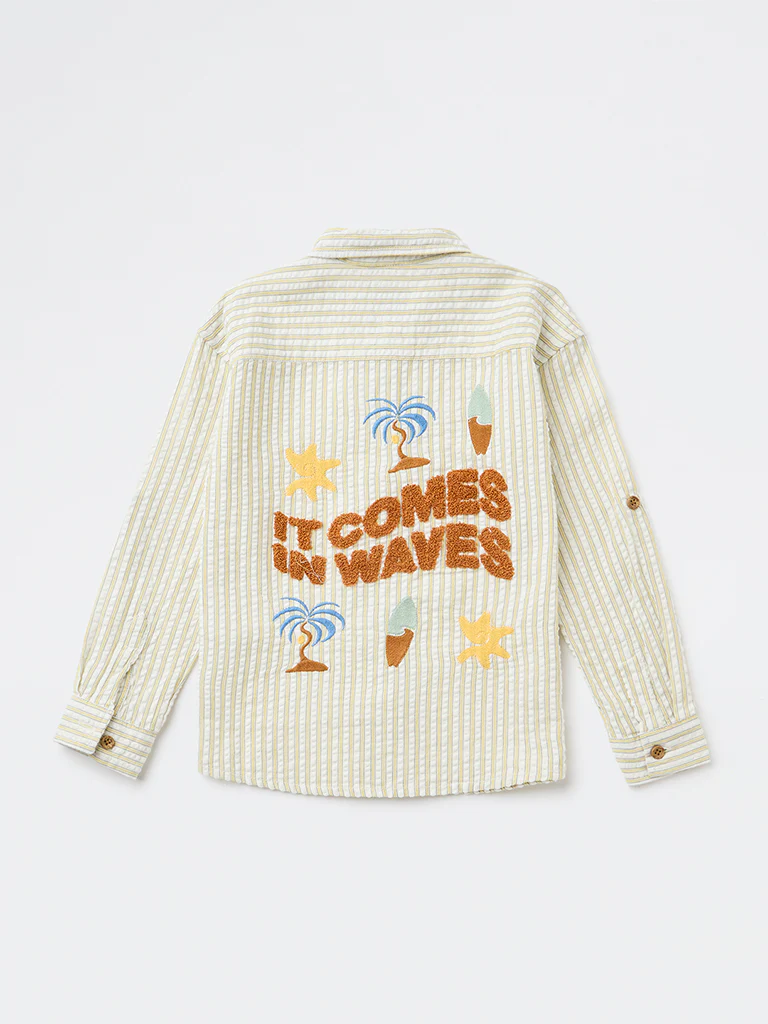HOP Kids Boys Yellow Seerucker Striped Cotton Shirt - Image 4
