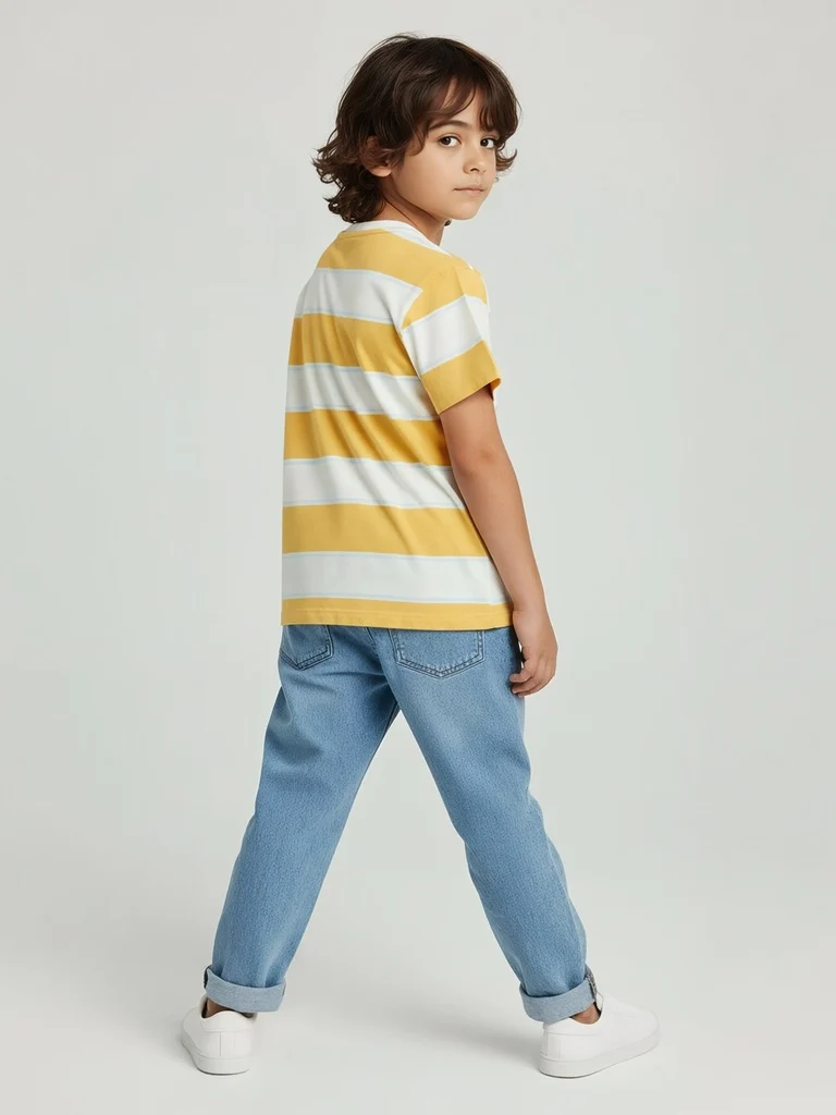 HOP Kids Boys Yellow Striped Cotton T-Shirt - Image 2