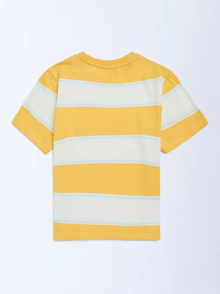 HOP Kids Boys Yellow Striped Cotton T-Shirt - Image 4