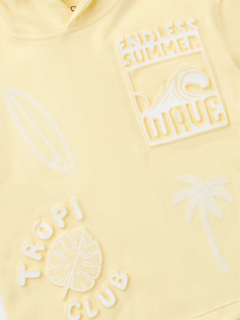 HOP Kids Boys Yellow Text Embossed Hooded Cotton T-Shirt - Image 5