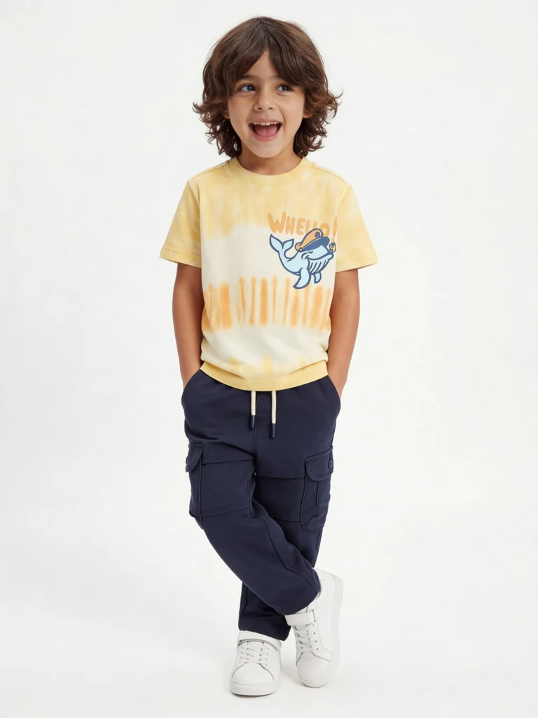 HOP Kids Boys Yellow Tie-Dye Printed Cotton T-Shirt