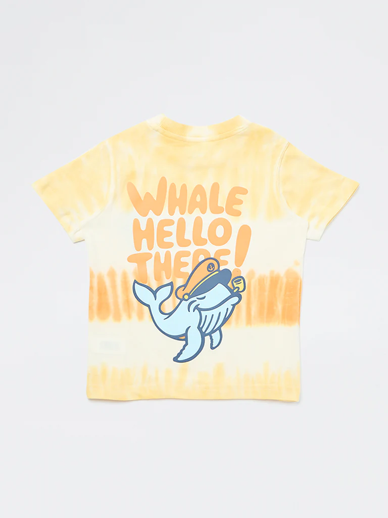 HOP Kids Boys Yellow Tie-Dye Printed Cotton T-Shirt - Image 5