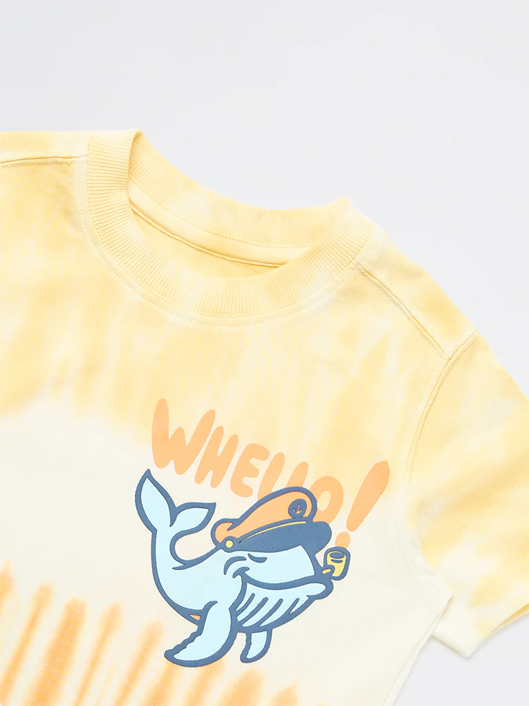 HOP Kids Boys Yellow Tie-Dye Printed Cotton T-Shirt - Image 6