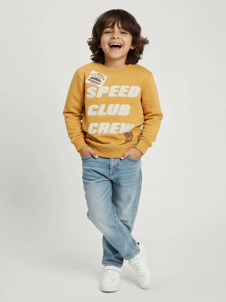 HOP Kids Boys Yellow Typographic Cotton-Blend Sweatshirt