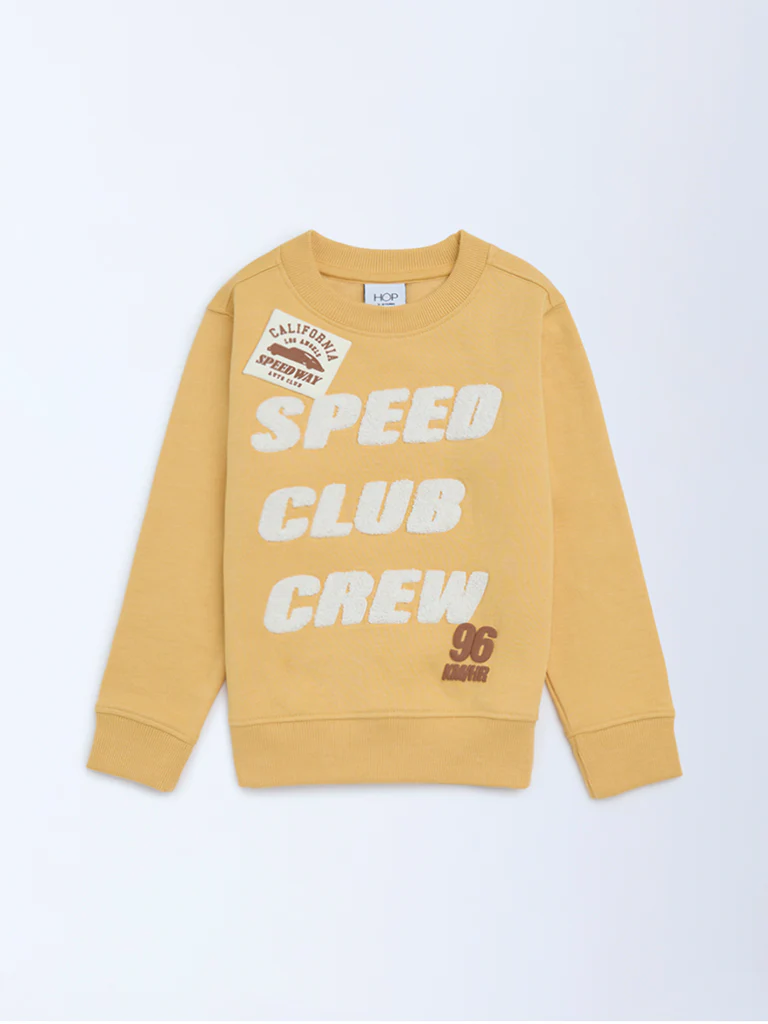 HOP Kids Boys Yellow Typographic Cotton-Blend Sweatshirt - Image 4
