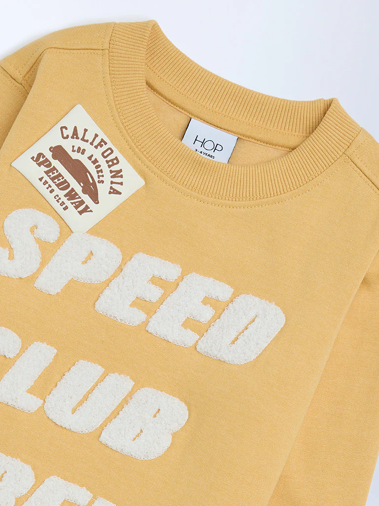 HOP Kids Boys Yellow Typographic Cotton-Blend Sweatshirt - Image 6