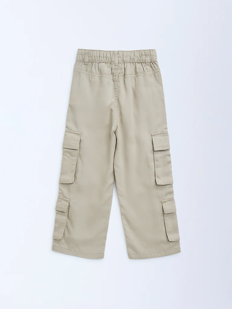 HOP Kids Girls Beige Cargo-Style High-Rise Trousers - Image 5