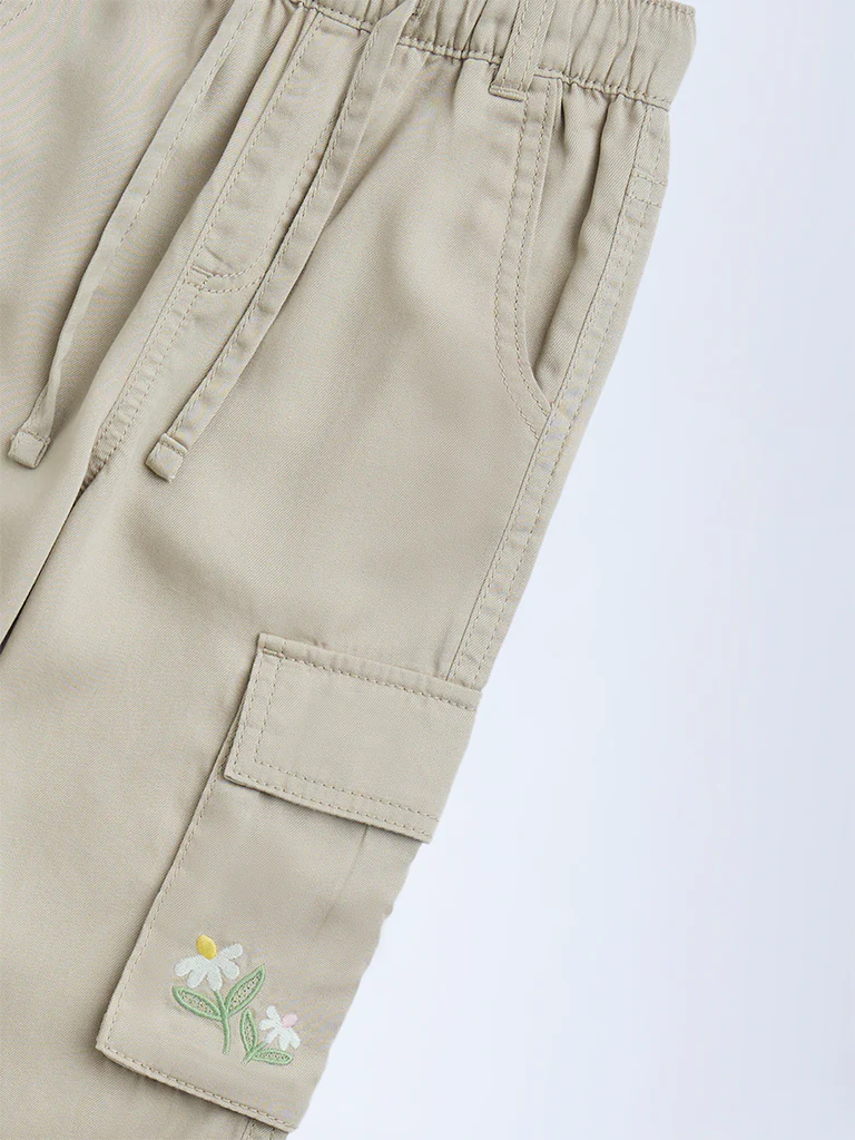 HOP Kids Girls Beige Cargo-Style High-Rise Trousers - Image 6