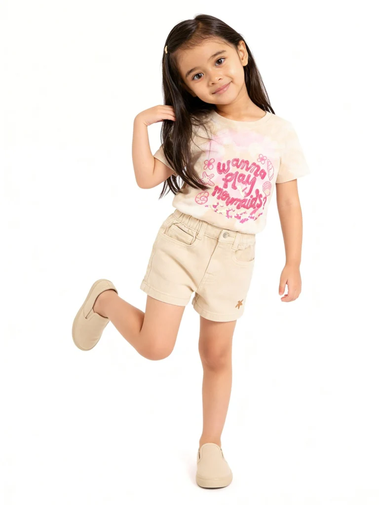 HOP Kids Girls Beige Embellished Cotton T-Shirt