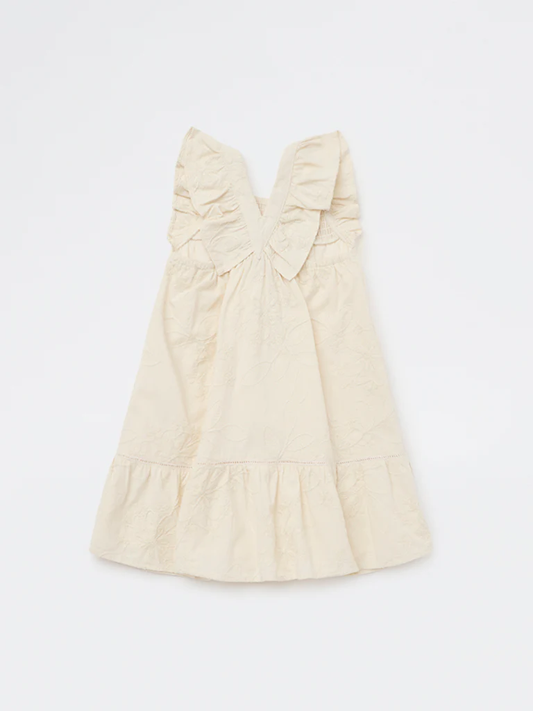 HOP Kids Girls Beige Embroidered A-Line Cotton Dress - Image 4