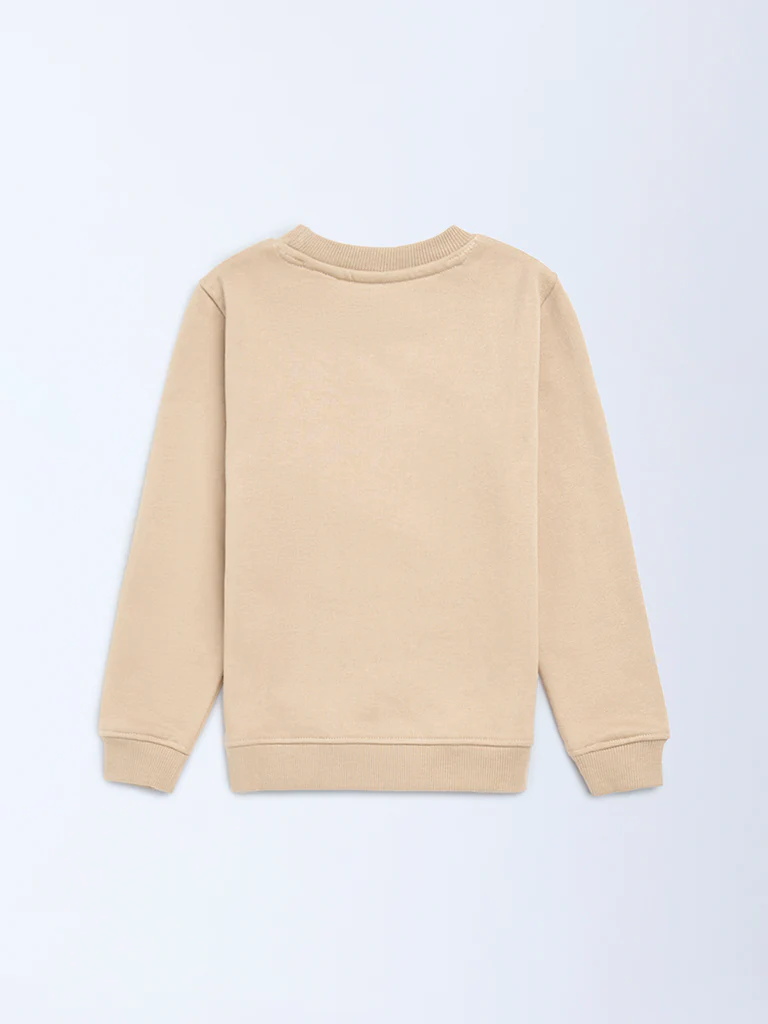 HOP Kids Girls Beige Embroidered Cotton-Blend Sweatshirt - Image 4