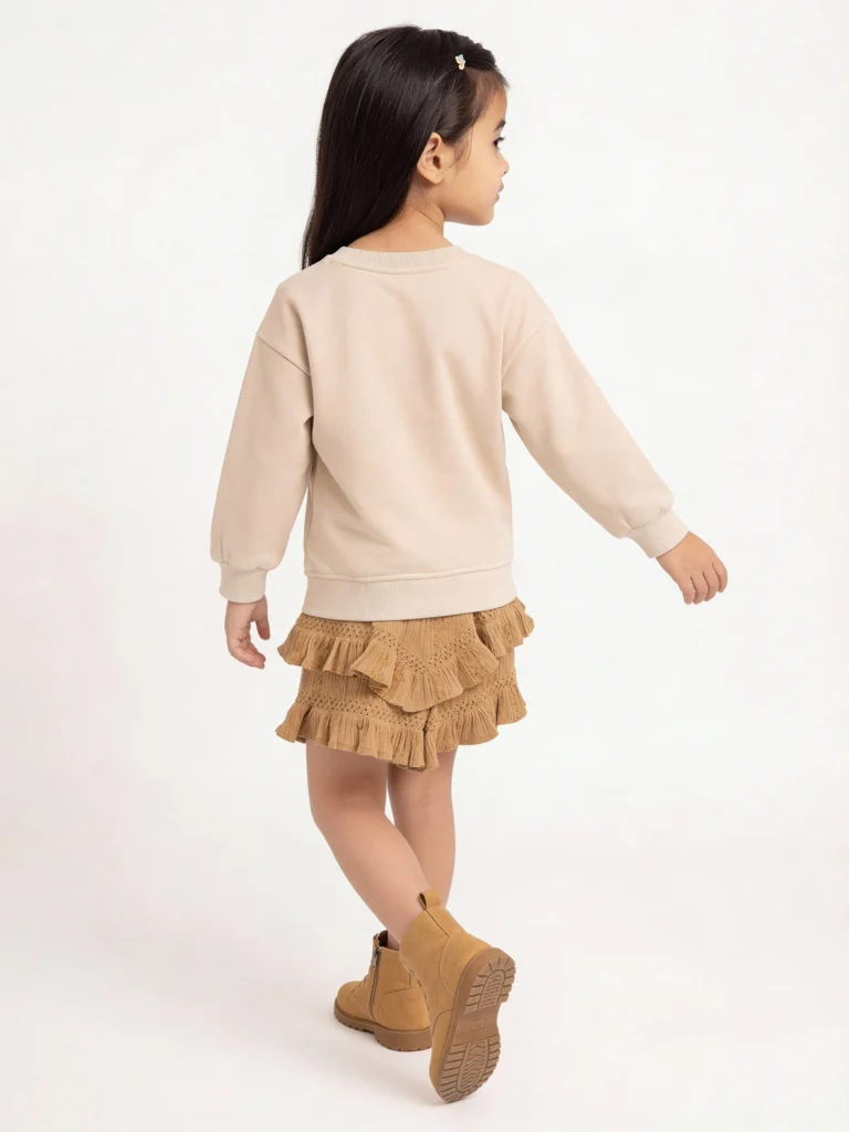 HOP Kids Girls Beige Embroidered Cotton-Blend Sweatshirt - Image 2