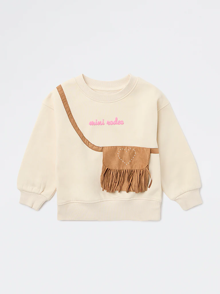 HOP Kids Girls Beige Embroidered Cotton-Blend Sweatshirt - Image 3