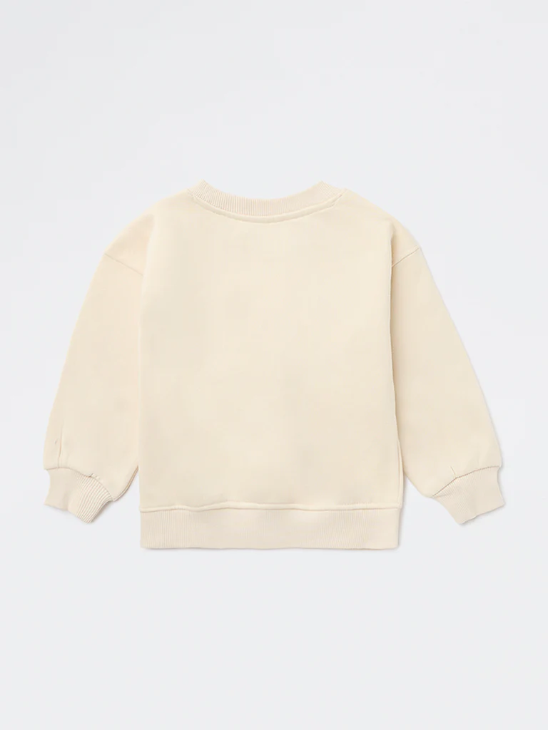HOP Kids Girls Beige Embroidered Cotton-Blend Sweatshirt - Image 4