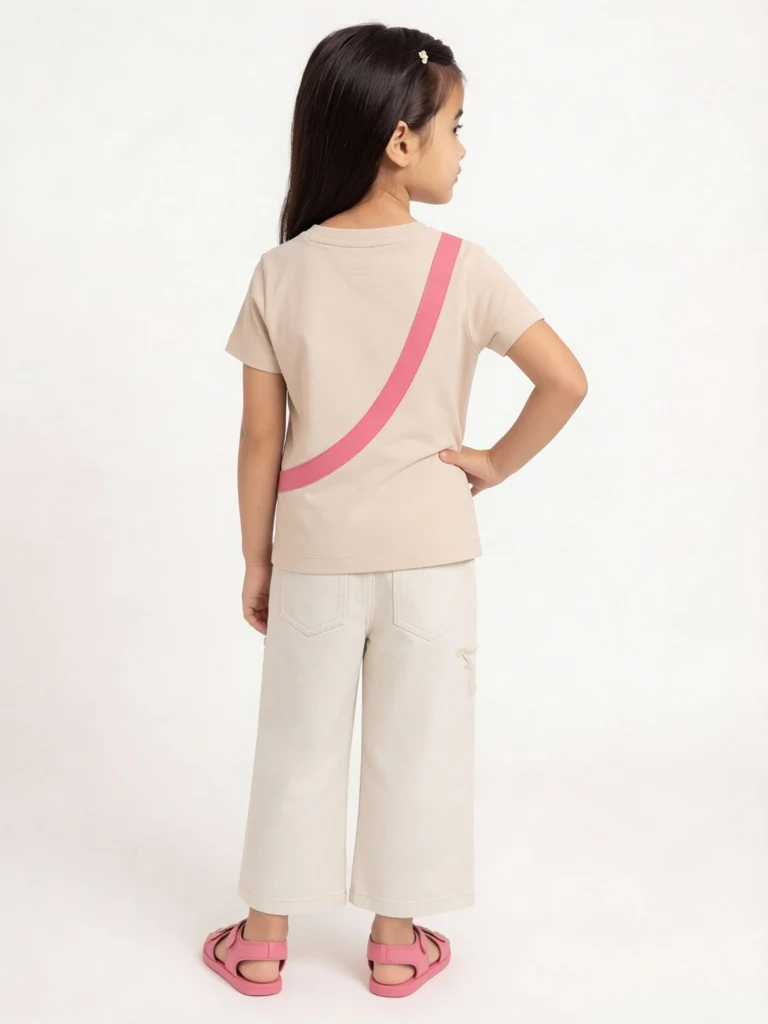 HOP Kids Girls Beige Embroidered Cotton T-Shirt - Image 2