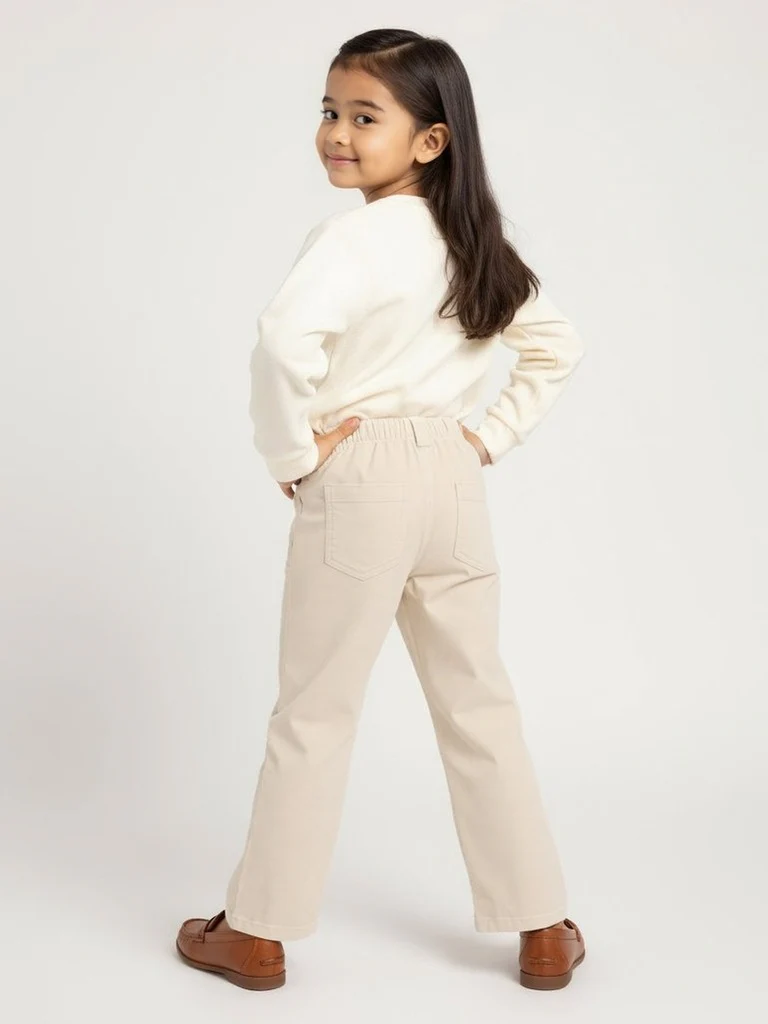 HOP Kids Girls Beige Floral Printed High-Rise Corduroy Trousers - Image 6