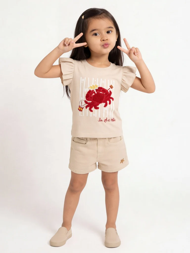 HOP Kids Girls Beige High-Rise Denim Shorts