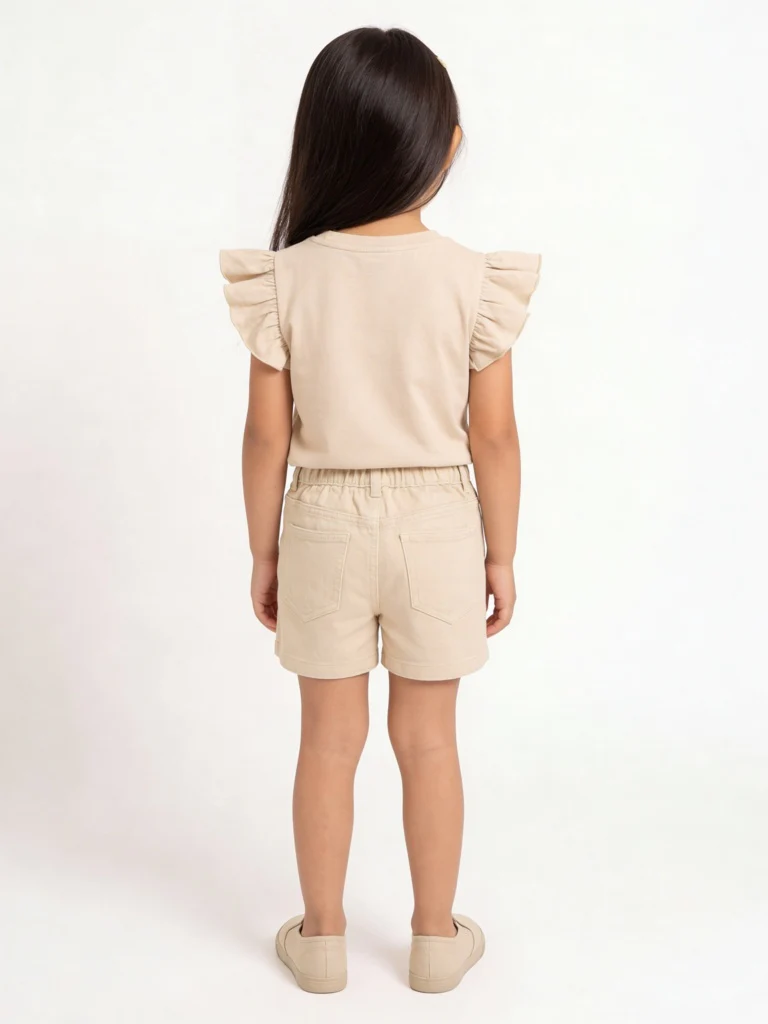 HOP Kids Girls Beige High-Rise Denim Shorts - Image 3