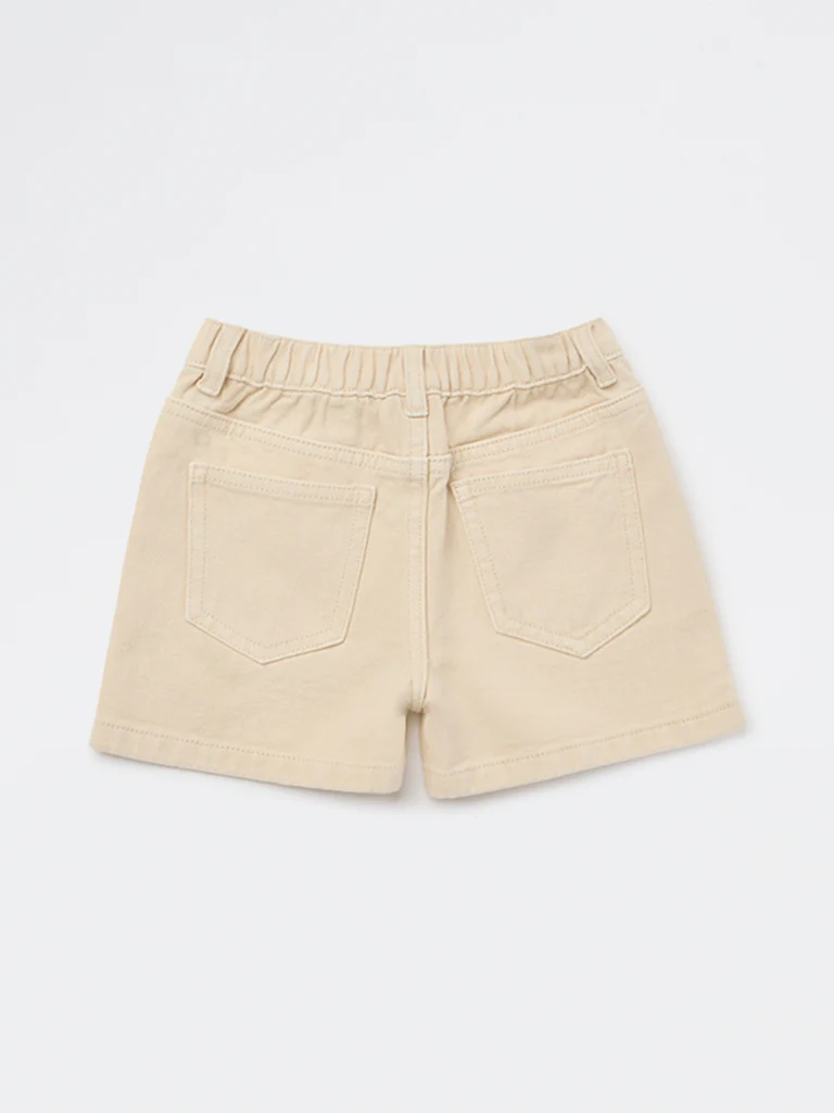 HOP Kids Girls Beige High-Rise Denim Shorts - Image 5