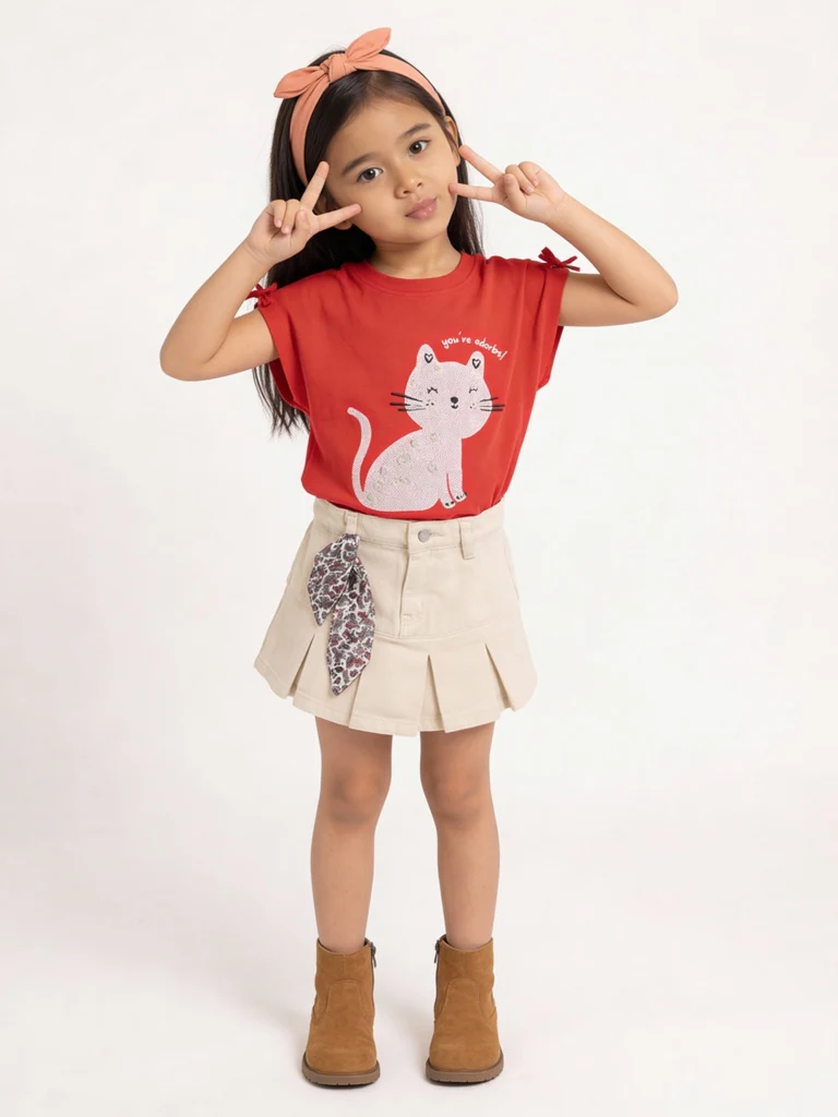 HOP Kids Girls Beige Mid-Rise Denim Skirt
