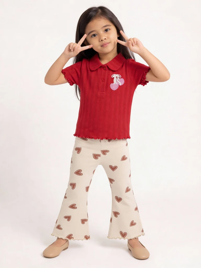 HOP Kids Girls Beige Printed High-Rise Cotton-Blend Flare Leggings