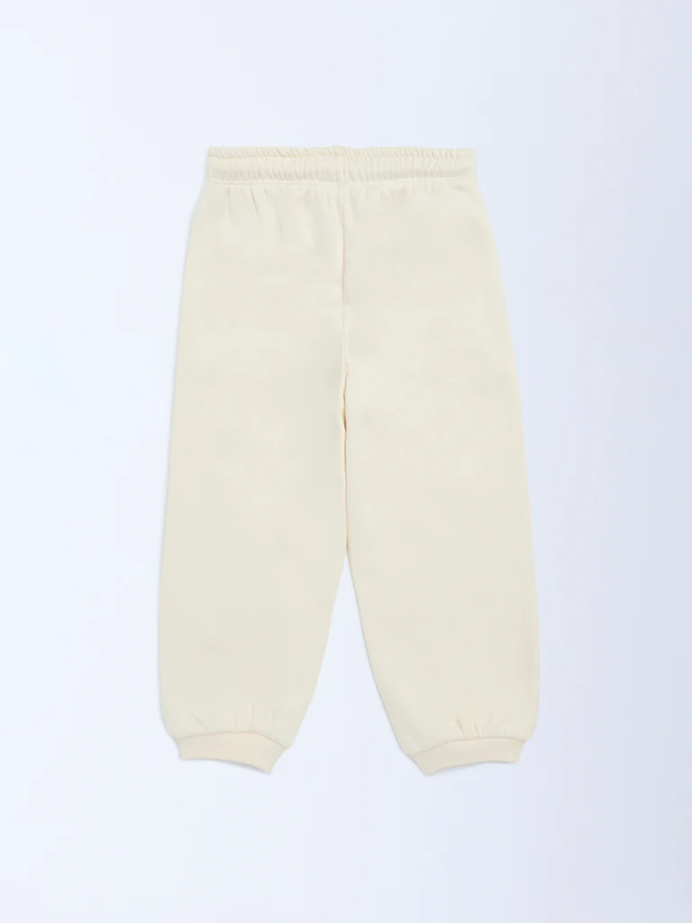 HOP Kids Girls Beige Solid High-Rise Cotton-Blend Joggers - Image 4