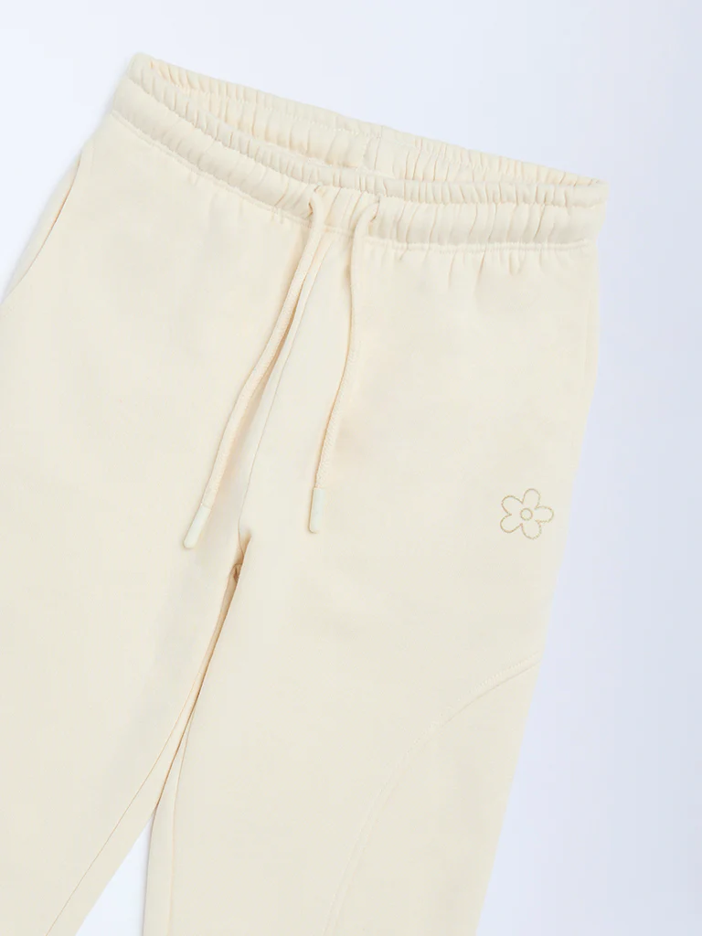 HOP Kids Girls Beige Solid High-Rise Cotton-Blend Joggers - Image 5