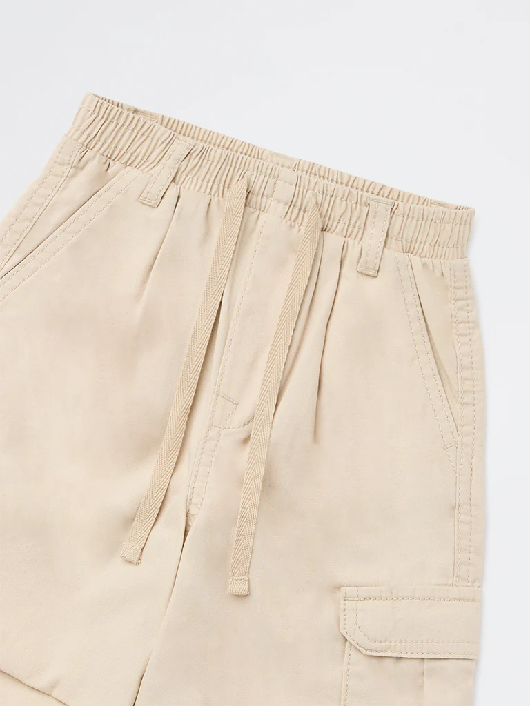 HOP Kids Girls Beige Solid High-Rise Cotton Joggers - Image 5