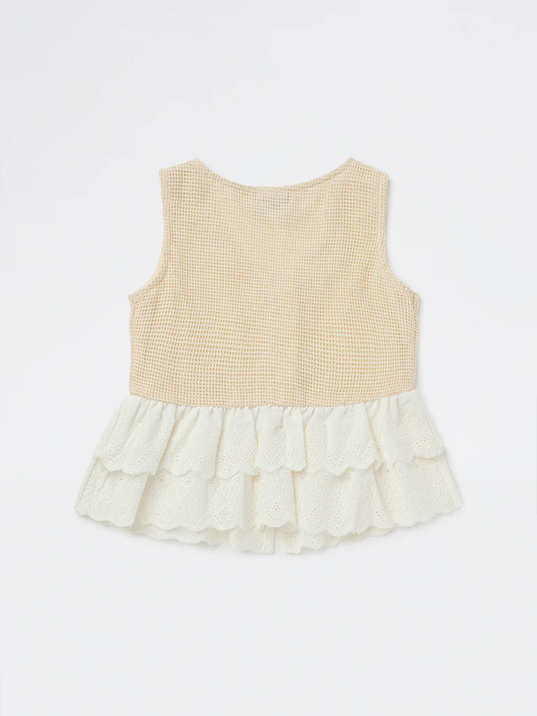 HOP Kids Girls Beige Waffle Textured Cotton Peplum Top - Image 4