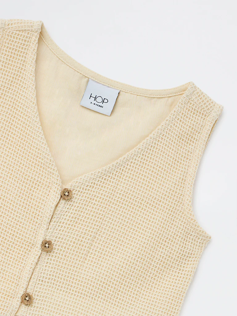 HOP Kids Girls Beige Waffle Textured Cotton Peplum Top - Image 5
