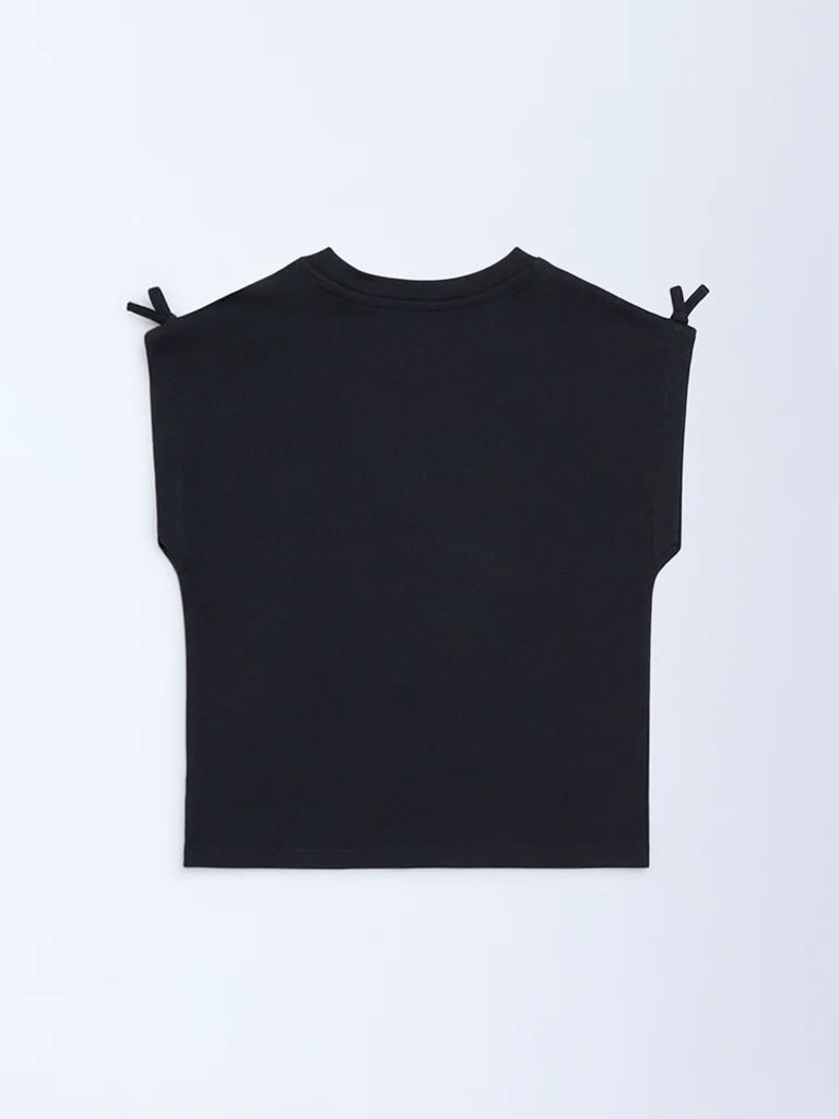HOP Kids Girls Black Embellished Cotton T-Shirt - Image 5