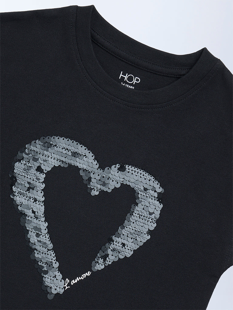 HOP Kids Girls Black Embellished Cotton T-Shirt - Image 6
