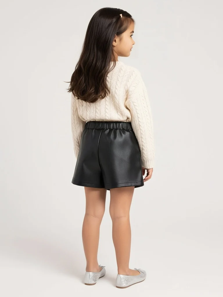 HOP Kids Girls Black Faux Leather High-Rise Skort - Image 2