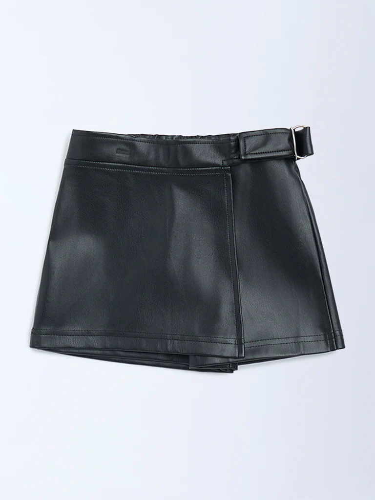 HOP Kids Girls Black Faux Leather High-Rise Skort - Image 3