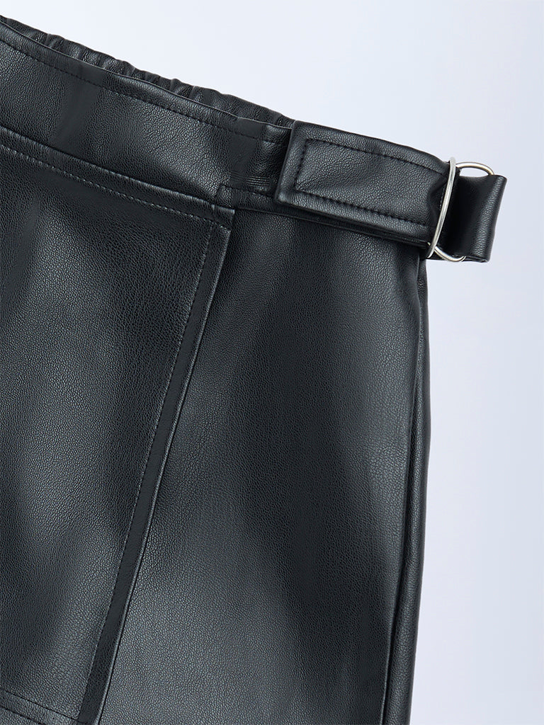 HOP Kids Girls Black Faux Leather High-Rise Skort - Image 5