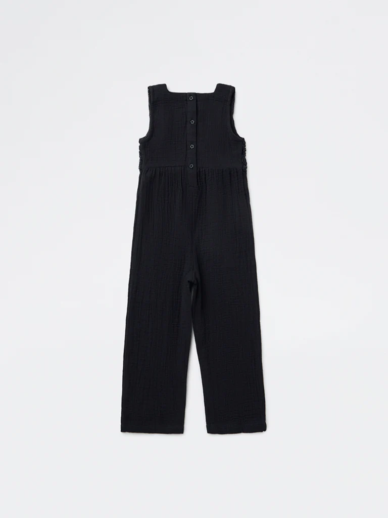 HOP Kids Girls Black Floral Appliqué Cotton Jumpsuit - Image 4