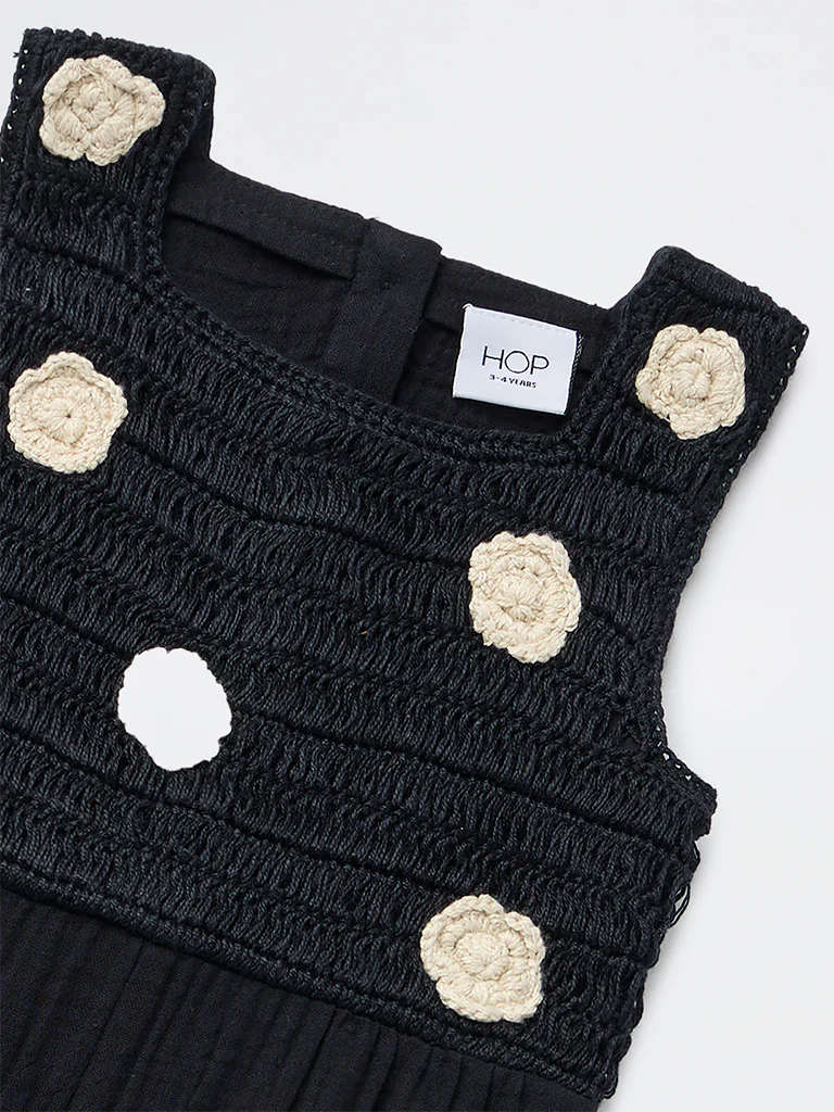 HOP Kids Girls Black Floral Appliqué Cotton Jumpsuit - Image 5