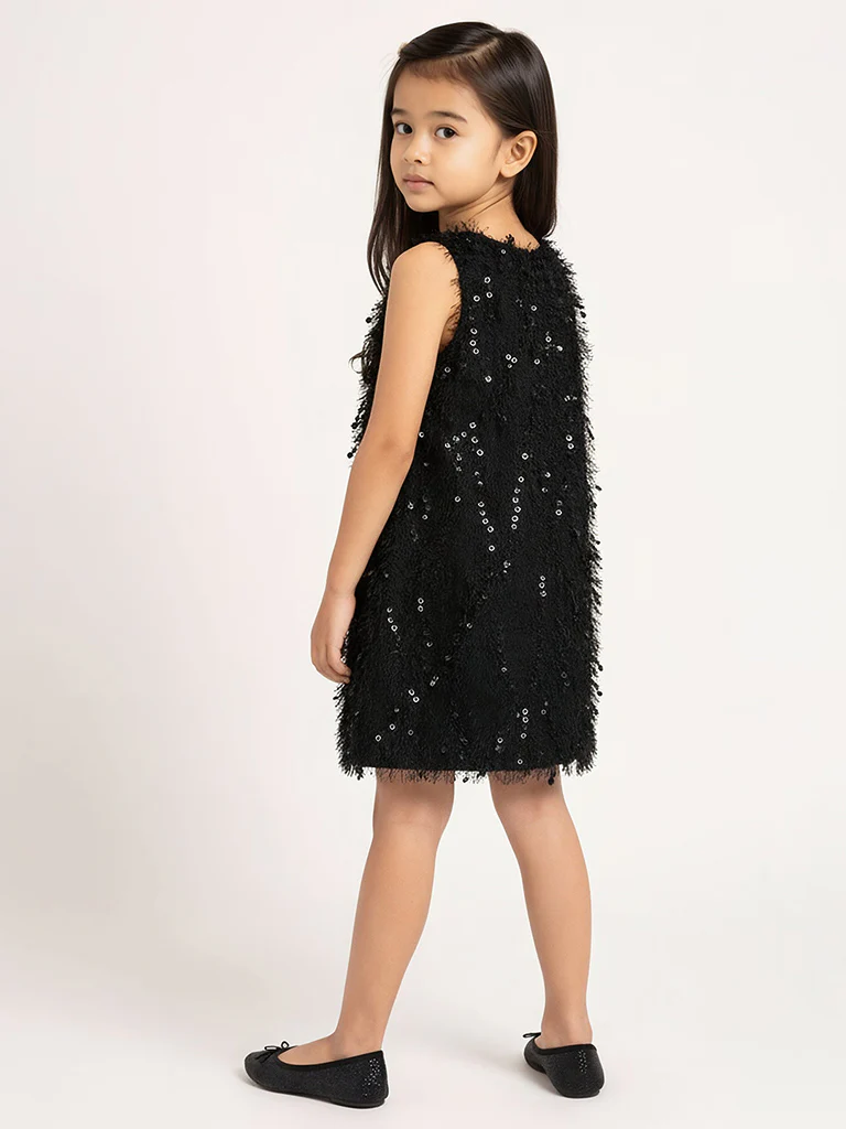HOP Kids Girls Black Sequin Embellished Party Dress - Image 2