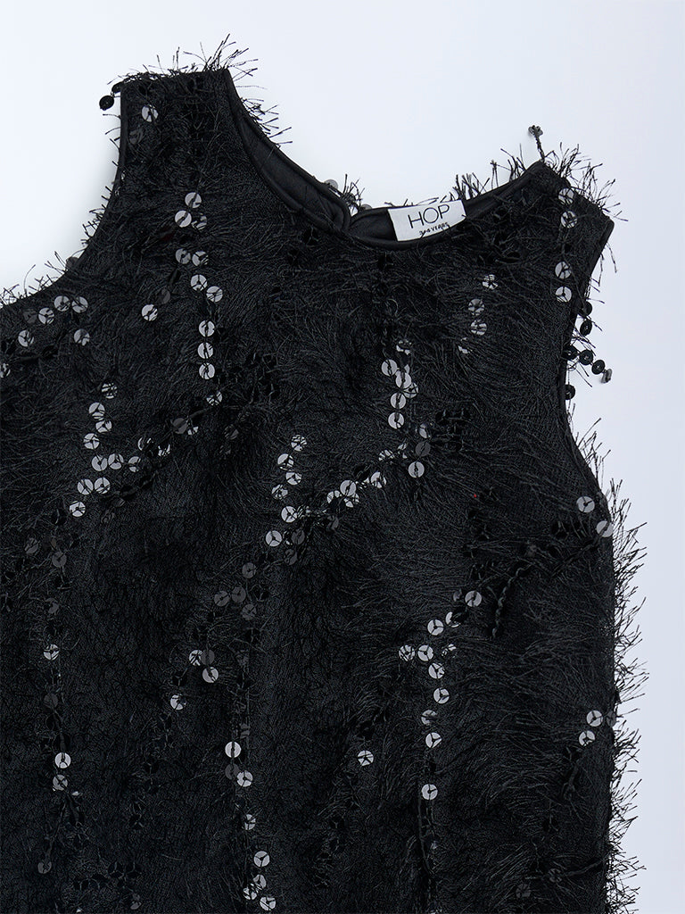 HOP Kids Girls Black Sequin Embellished Party Dress - Image 5