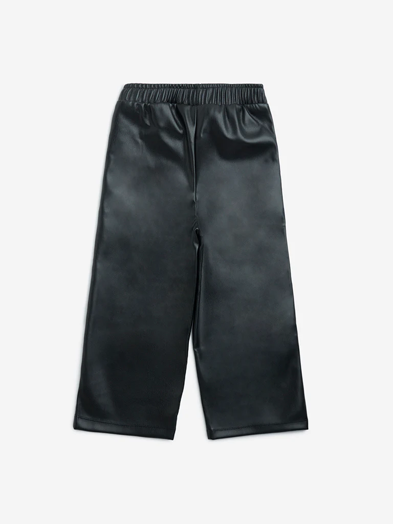 HOP Kids Girls Black Solid High-Rise Faux-Leather Pants - Image 4